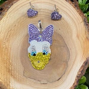 🌟Mega Sale🌟Daisy Duck Silver925 and rhinestones necklace and earrings set.